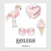 Tropische roze flamingo ijs harten sticker (Vel)