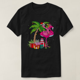 Tropische roze flamingo kerst in juli zomer t-shirt