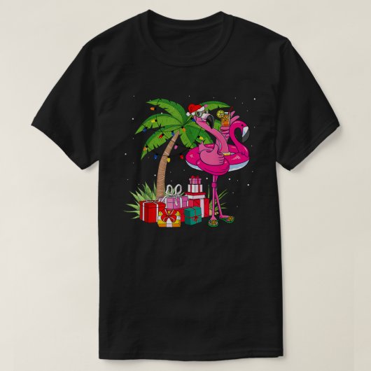 Tropische roze flamingo kerst in juli zomer t-shirt (Design voorkant)