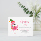 Tropische roze flamingo kerstfeest uitnodiging (Staand voorkant)