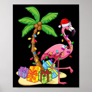 Tropische Roze Flamingo Kerstmis In Juli Zomer Pa Poster
