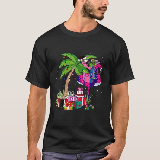 Tropische Roze Flamingo Kerstmis in Juli Zomer Pa T-shirt (Voorkant)