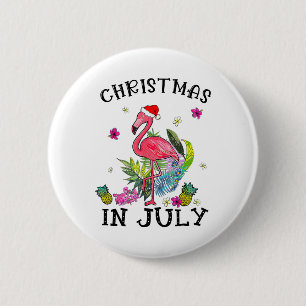 Tropische Roze Flamingo Kerstmis In Juli Zomer Ronde Button 5,7 Cm