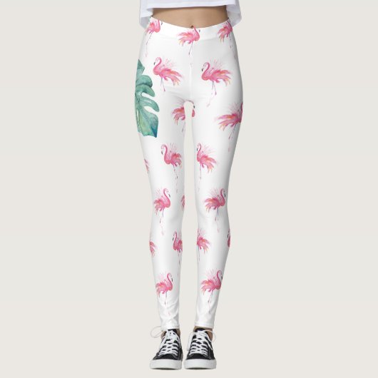 Tropische roze flamingo kleding leggings (Voorkant)