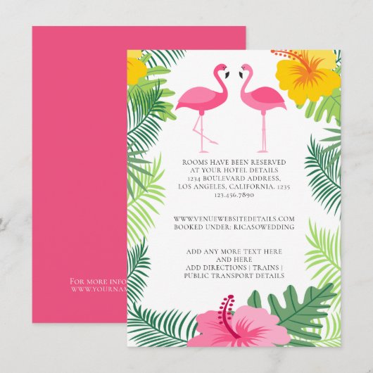 Tropische Roze Flamingo Kleurrijke Bruiloft Detail Informatiekaartje (Voorkant / Achterkant)
