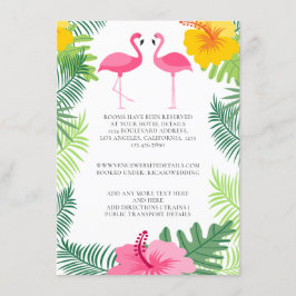 Tropische Roze Flamingo Kleurrijke Bruiloft Detail Informatiekaartje
