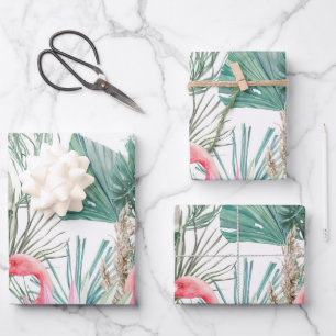 Tropische roze flamingo koppel bruiloft inpakpapier vel