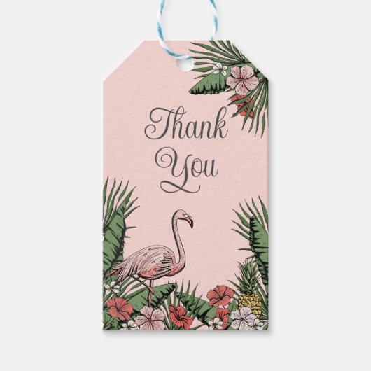 Tropische Roze Flamingo Luau Dank u Labels Cadeaulabel (Voorkant)