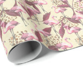 Tropische roze flamingo, luipaard patroon. cadeaupapier (Rol Hoek)