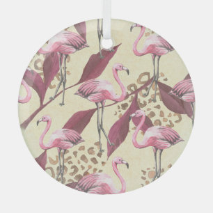 Tropische roze flamingo, luipaard patroon. glas ornament