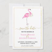 Tropische Roze Flamingo Magnolia's Strand Bruiloft Save The Date (Voorkant)