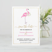 Tropische Roze Flamingo Magnolia's Strand Bruiloft Save The Date (Staand voorkant)
