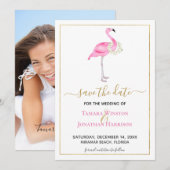 Tropische Roze Flamingo Magnolia's Strand Save The Date (Voorkant / Achterkant)