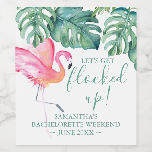 Tropische Roze Flamingo Meisjes Weekendgeschenken Wijn Etiket (Enkel label)