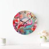 Tropische Roze Flamingo met Bloemen-87361 Grote Klok (Huis)