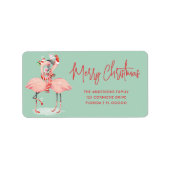 Tropische Roze Flamingo Met Kerstmannenmuts Kerstm Etiket (Voorkant)