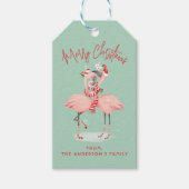 Tropische roze flamingo met kerstmutsen cadeaulabel (Voorkant)