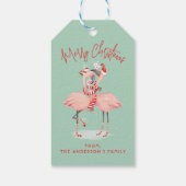Tropische roze flamingo met kerstmutsen cadeaulabel (Achterkant)