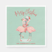 Tropische roze flamingo met kerstmutsen servet (Voorkant)
