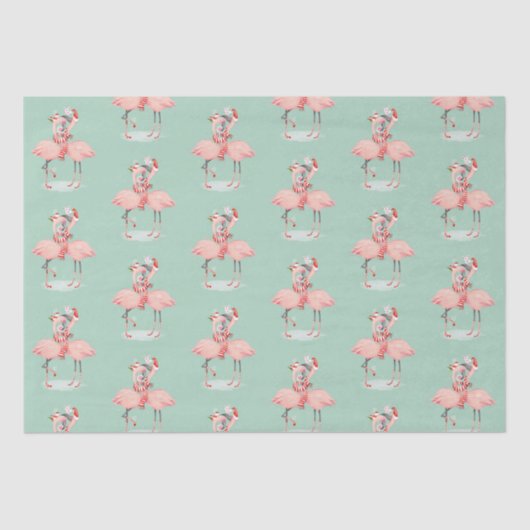Tropische roze flamingo met kerstmutsen tissuepapier (Voorkant)