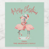 Tropische roze flamingo met kerstmutsen wijn etiket (Enkel label)