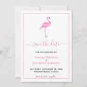 Tropische Roze Flamingo Moderne Strand Bruiloft Save The Date (Voorkant)