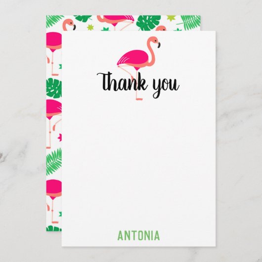 Tropische Roze Flamingo Mooi Dank Je Bedankkaart (Voorkant / Achterkant)