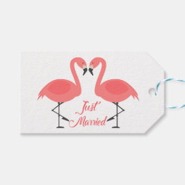 Tropische roze flamingo net getrouwd bruiloft stra cadeaulabel