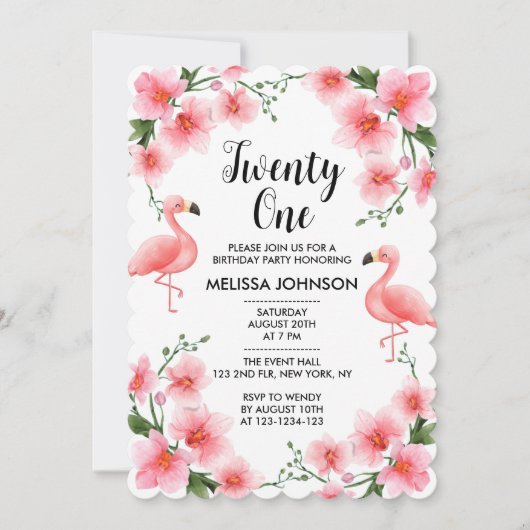 Tropische Roze Flamingo Orchidee Flora 21e verjaar Kaart (Voorkant)