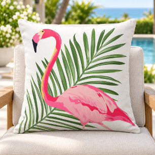 Tropische Roze Flamingo Palmblad Buitenkussen