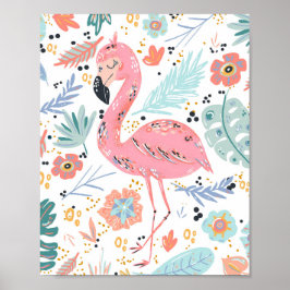 Tropische Roze Flamingo Poster