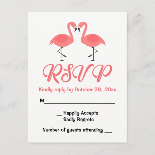 Tropische Roze Flamingo RSVP Bruiloft Luau Zomer Uitnodiging Briefkaart (Voorkant)