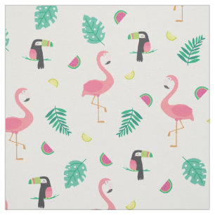 Tropische roze flamingo toucan watermeloen bladere stof