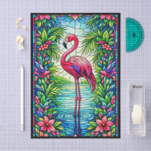 Tropische Roze Flamingo Waterverf Gebrandschilderd Tissuepapier