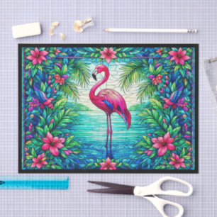 Tropische Roze Flamingo Waterverf Gebrandschilderd Tissuepapier
