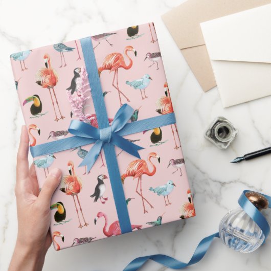 tropische roze flamingo zeeen cadeaupapier (Geschenken)