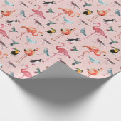 tropische roze flamingo zeeen cadeaupapier (Hoek)