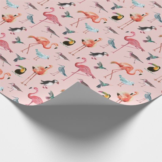 tropische roze flamingo zeeen cadeaupapier (Hoek)