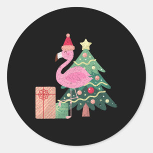 Tropische Roze Flamingo Zomer Vakantie Kerstmis I Ronde Sticker