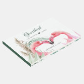 Tropische roze flamingo's bruiloft gastenboek (Hoek)