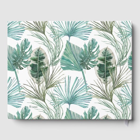 Tropische roze flamingo's bruiloft gastenboek (Achterkant)