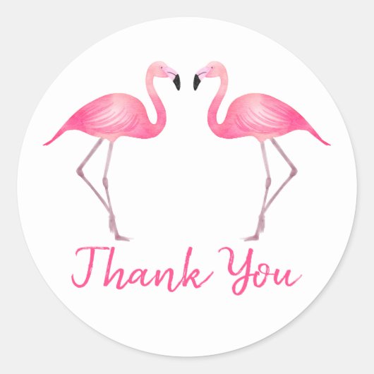 Tropische roze flamingo's dank u bruiloft strand ronde sticker (Voorkant)