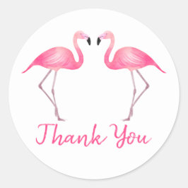 Tropische roze flamingo's dank u bruiloft strand ronde sticker
