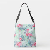 Tropische roze flamingo's en palmbladeren crossbody tas (Achterkant)