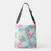 Tropische roze flamingo's en palmbladeren crossbody tas (Voorkant)