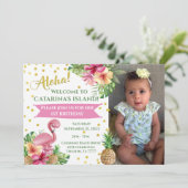 Tropische Roze Flamingo's Foto Verjaardag Kaart (Staand voorkant)