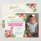 Tropische Roze Flamingo's Foto Verjaardag Kaart (Voorkant / Achterkant)