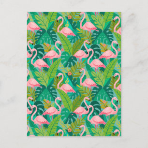 Tropische Roze Flamingo's Jungle Loof Briefkaart