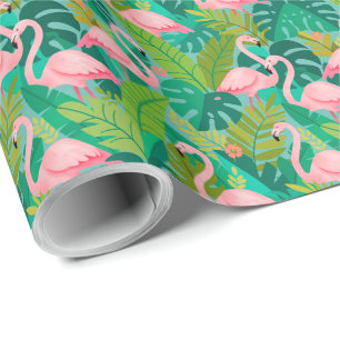 Tropische Roze Flamingo's Jungle Loof Cadeaupapier