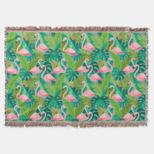 Tropische Roze Flamingo's Jungle Loof Deken